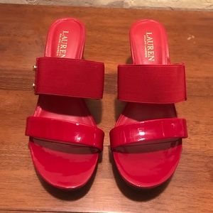 Lauren Ralph Lauren Red Wedge Sandals, SZ 7.5
